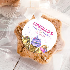 Pegatina Redonda Ice Cream Primer Fiesta de Cumpleaños