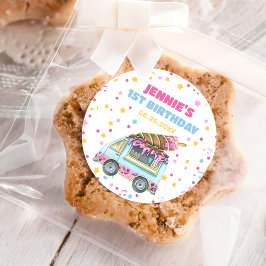 Pegatina Redonda Ice Cream Primer Fiesta de Cumpleaños