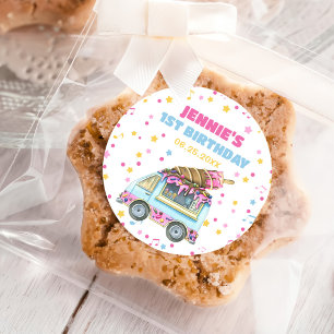 Pegatina Redonda Ice Cream Primer Fiesta de Cumpleaños