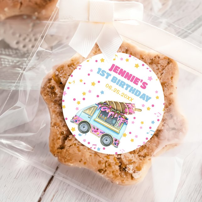 Pegatina Redonda Ice Cream Primer Fiesta de Cumpleaños (Subido por el creador)