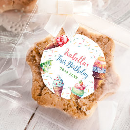 Pegatina Redonda Ice Cream Primer Fiesta de Cumpleaños