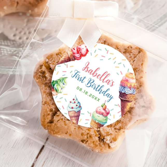 Pegatina Redonda Ice Cream Primer Fiesta de Cumpleaños (Subido por el creador)