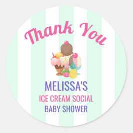 Pegatina Redonda Ice Cream Social Baby Shower Event Gracias