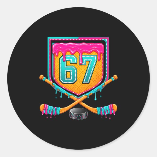 Pegatina Redonda Ice Hockey Drip Number 67 Ice Hockey Player  (Anverso)
