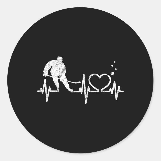 Pegatina Redonda Ice Hockey Heart Valentines Heartbeat Boys Girl Go (Anverso)