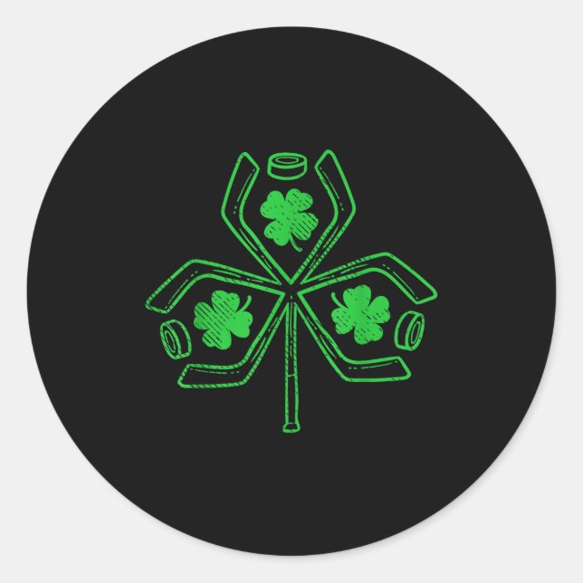 Pegatina Redonda Ice Hockey Shamrock Clover St Patricks Day Player  (Anverso)