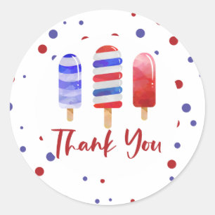 Pegatina Redonda Ice Pops One Red White Blue Gracias