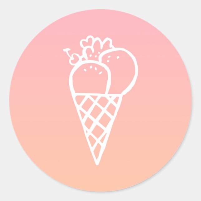 Pegatina Redonda Icecream Kawaii Doodle Pastel Pink Party Favor (Anverso)