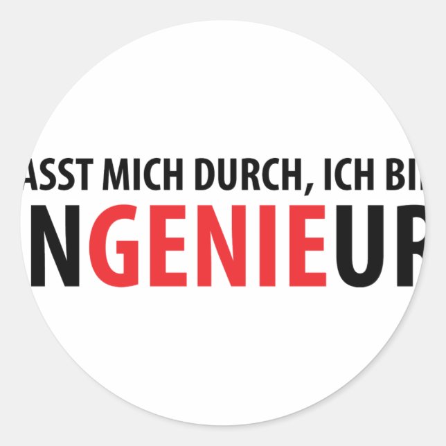Pegatina Redonda Ich bin Ingenieur (Anverso)
