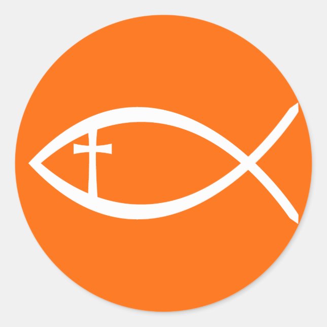 Pegatina Redonda Ichthus Christian Fish (Anverso)