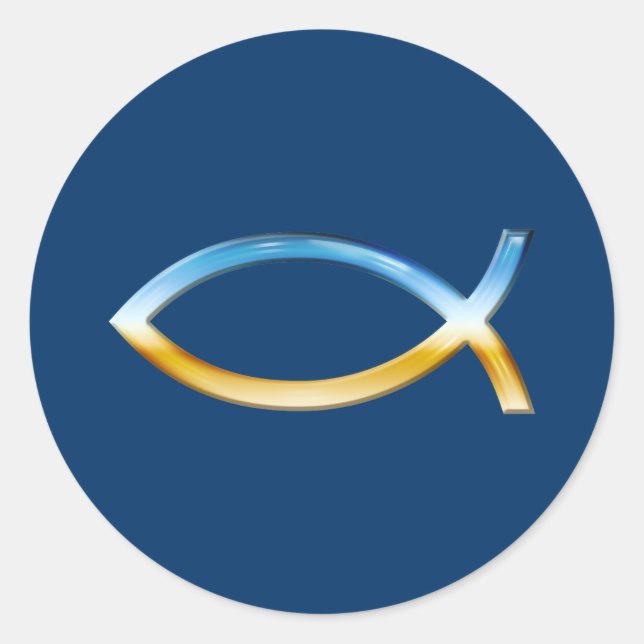 Pegatina Redonda Ichthus - cielo y tierra cristianos del símbolo de (Anverso)