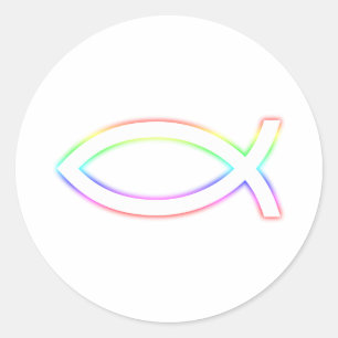 Pegatina Redonda Ichthus - Símbolo cristiano de pescado - Brillante