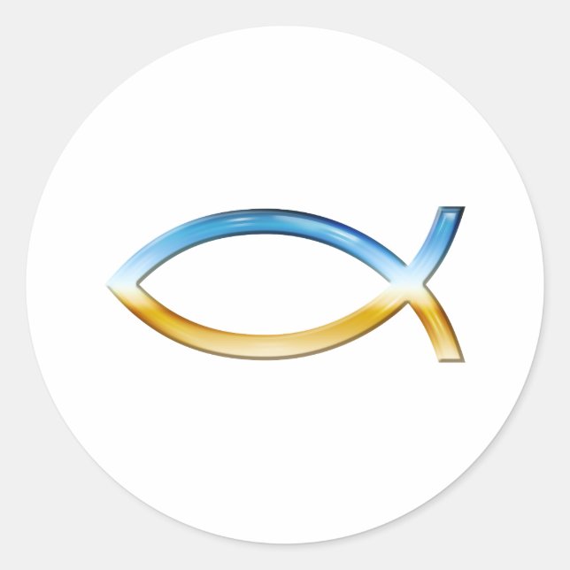 Pegatina Redonda Ichthus - Símbolo cristiano de pescado cielo y tie (Anverso)
