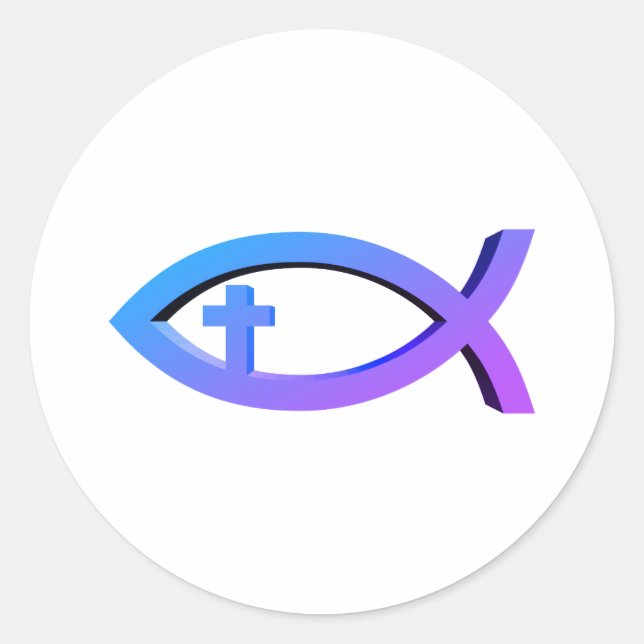 Pegatina Redonda Ichthus | Símbolo cristiano de pescado con clase c (Anverso)
