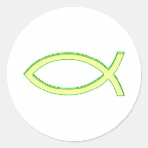 Pegatina Redonda Ichthus - Símbolo cristiano de pescado - Verde cla