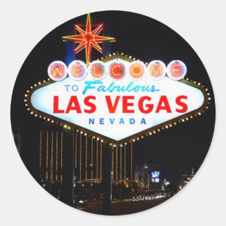 Pegatina Redonda Icónica Bienvenida Al Rótulo De Las Vegas Iluminad