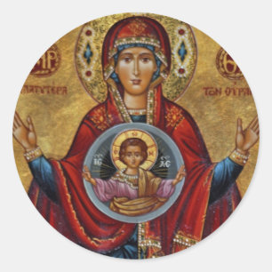 Pegatina Redonda Icónica María del Siglo XV con Cristo Niño