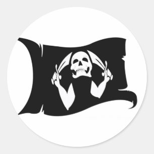 Pegatina Redonda Icono #11 del Bandera-Pirata que agita