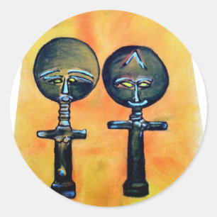 Pegatina Redonda Icono africano: Akuaba (Ghana)