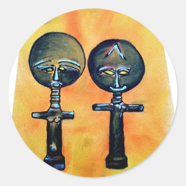 Pegatina Redonda Icono africano: Akuaba (Ghana) (Anverso)