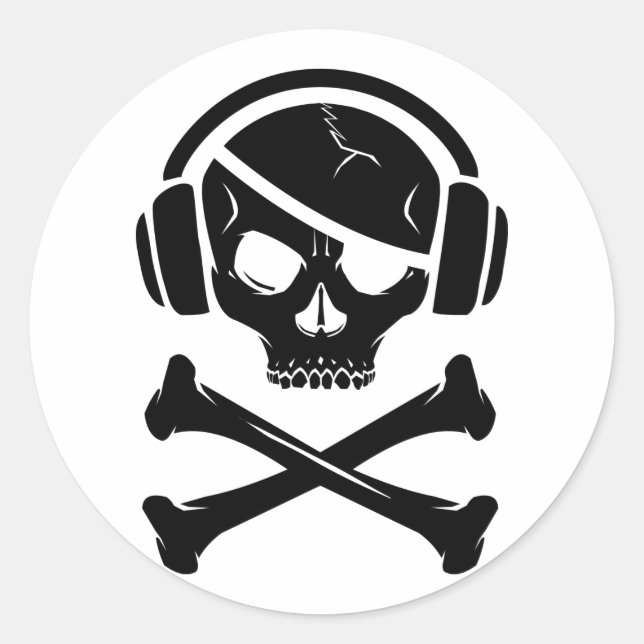 Pegatina Redonda Icono contra la piratería de la música Pirata (Anverso)