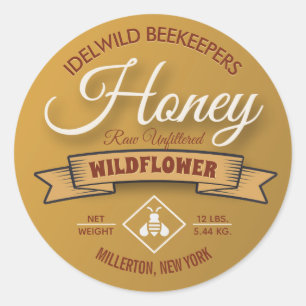 Pegatina Redonda Icono De Abeja Crudo Sin Filtrar Honey Jar