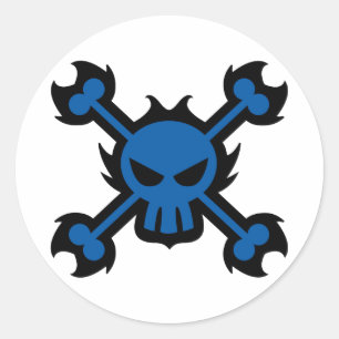 Pegatina Redonda Icono de cráneo estilizado en azul