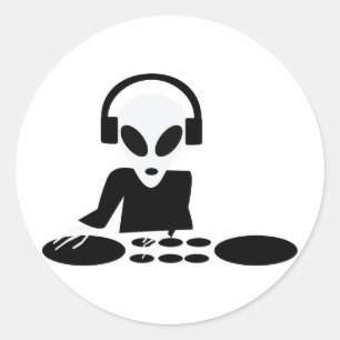 Pegatina Redonda icono de dj para las tablas de conversión de alien