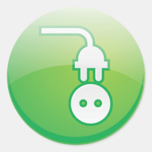 Pegatina Redonda Icono de enchufe eléctrico verde
