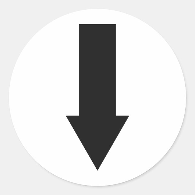 Pegatina Redonda icono de flecha negra hacia abajo (Anverso)