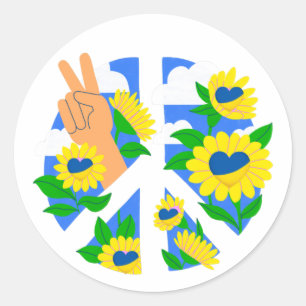 Pegatina Redonda Icono de Flores de Sol de Paz