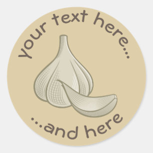 Pegatina Redonda Icono de Garlic Woodcut