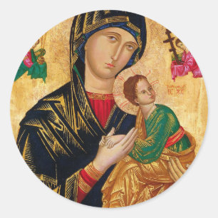 Pegatina Redonda Icono de la ayuda perpetua Virgen María Arte