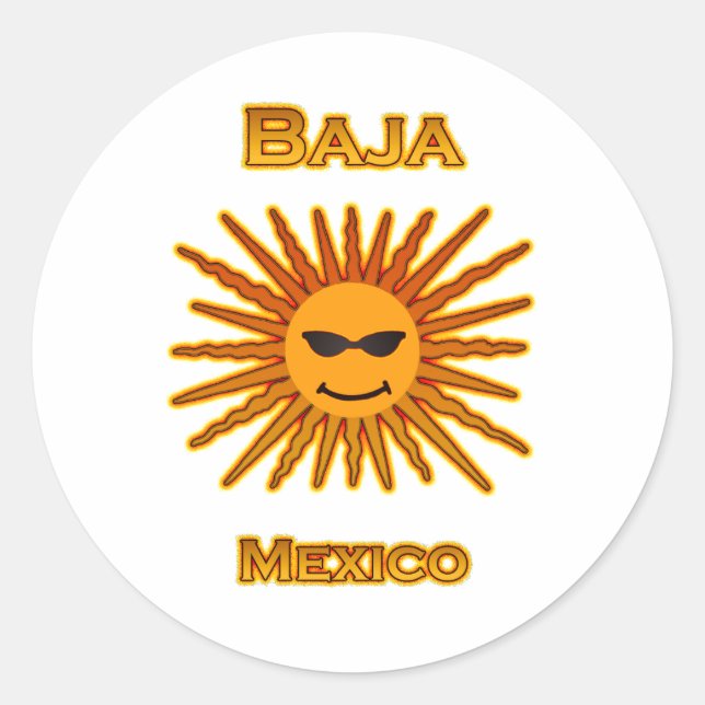 Pegatina Redonda Icono de la cara del sol de Baja México (Anverso)