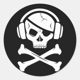 Pegatina Redonda Icono de la piratería anti-RIAA del pirata de la