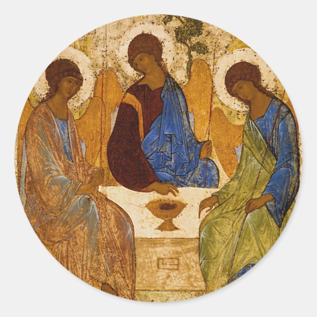 Pegatina Redonda Icono de la Santísima Trinidad Rublev regalo catól (Anverso)