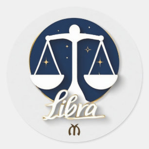 Pegatina Redonda Ícono de Rótulo Libra Zodiac con escalas equilibra