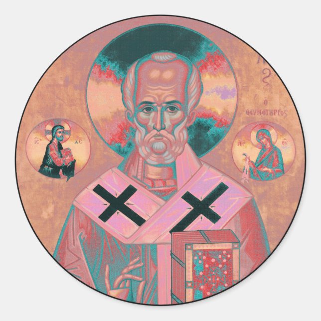Pegatina Redonda Icono de San Nicolás (Anverso)