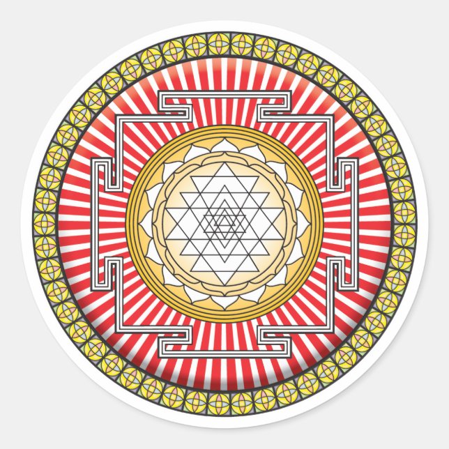 Pegatina Redonda Icono de Shri Yantra (Anverso)