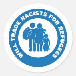Pegatina Redonda Icono Del Comercio De Racismo Por Refugiados