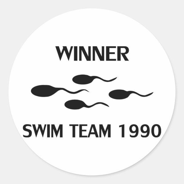 Pegatina Redonda icono del equipo de natación ganador 1990 (Anverso)