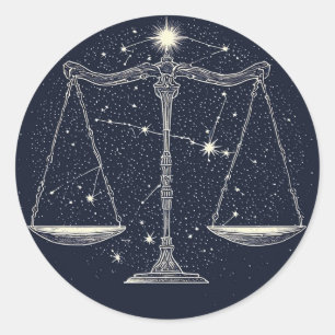 Pegatina Redonda Icono del signo zodiacal Libra con balanzas equili
