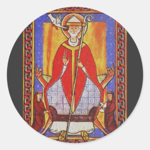 Pegatina Redonda Icono medieval de San Gregorio Magno