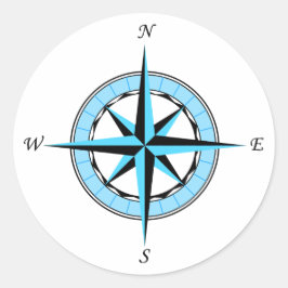 Pegatina Redonda Icono Náutico Rosa de brújula azul