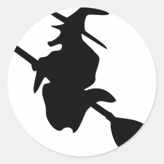 Pegatina Redonda icono negro de bruja de halloween