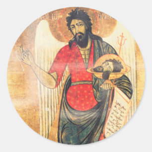Pegatina Redonda Icono ortodoxo antiguo de Juan Bautista