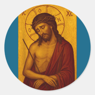 Pegatina Redonda icono ortodoxo bizantino de jesucristo el