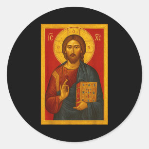 Pegatina Redonda Icono ortodoxo de Jesucristo Pantocrátor 
