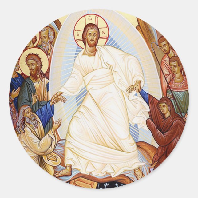 Pegatina Redonda Icono ortodoxo de la resurrección de la Anastasis (Anverso)