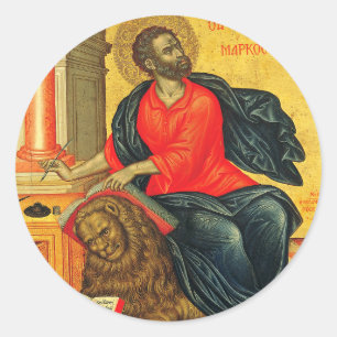 Pegatina Redonda icono ortodoxo de San Marcos el Evangelista